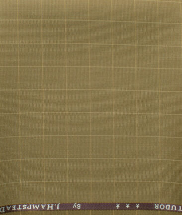 J.Hampstead Men's 45% Wool Checks Super 100's1.30 Meter Unstitched Trouser Fabric (Khakhi Brown)