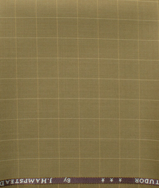 J.Hampstead Men's 45% Wool Checks Super 100's1.30 Meter Unstitched Trouser Fabric (Khakhi Brown)