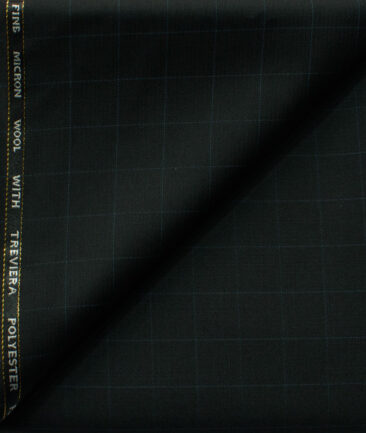 J.Hampstead Men's 45% Wool Checks Super 120's1.30 Meter Unstitched Trouser Fabric (Black)