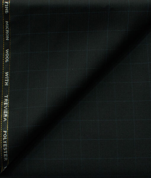 J.Hampstead Men's 45% Wool Checks Super 120's1.30 Meter Unstitched Trouser Fabric (Black)
