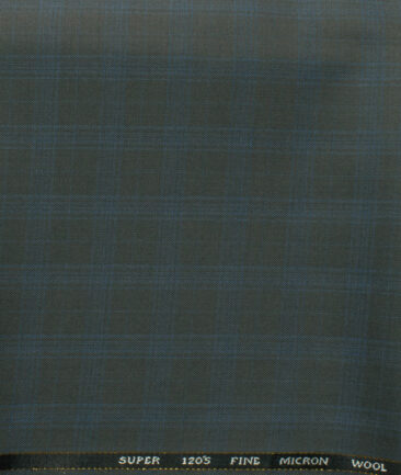 J.Hampstead Men's 45% Wool Checks Super 120's1.30 Meter Unstitched Trouser Fabric (Grey & Blue)
