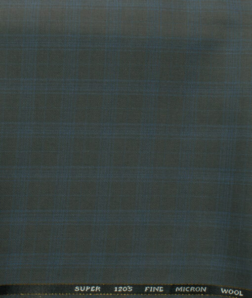 J.Hampstead Men's 45% Wool Checks Super 120's1.30 Meter Unstitched Trouser Fabric (Grey & Blue)