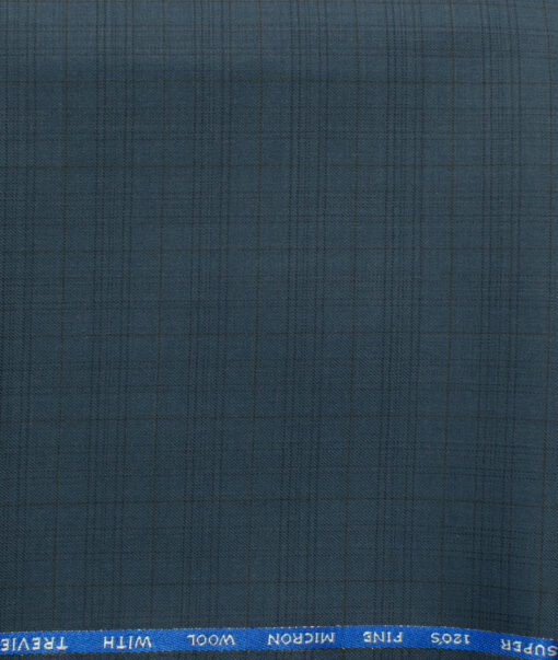 J.Hampstead Men's 45% Wool Checks Super 120's1.30 Meter Unstitched Trouser Fabric (Spruce Blue)
