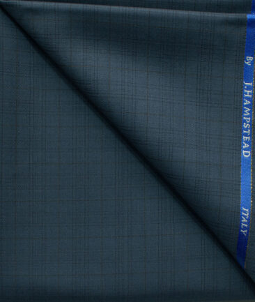J.Hampstead Men's 45% Wool Checks Super 120's1.30 Meter Unstitched Trouser Fabric (Spruce Blue)