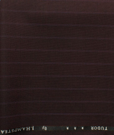 J.Hampstead Men's 45% Wool Striped Super 100's1.30 Meter Unstitched Trouser Fabric (Dark Wine)