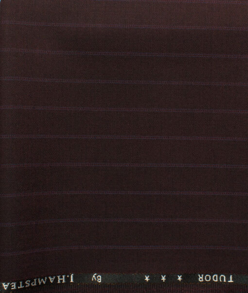 J.Hampstead Men's 45% Wool Striped Super 100's1.30 Meter Unstitched Trouser Fabric (Dark Wine)