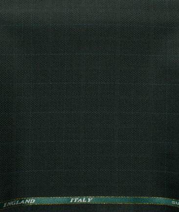 J.Hampstead Men's 45% Wool Checks Super 100's1.30 Meter Unstitched Trouser Fabric (Dark Green )