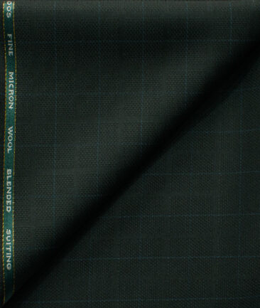 J.Hampstead Men's 45% Wool Checks Super 100's1.30 Meter Unstitched Trouser Fabric (Dark Green )