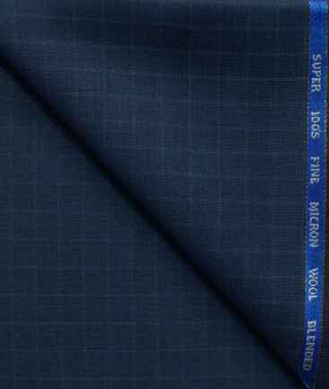 J.Hampstead Men's 45% Wool Checks Super 100's1.30 Meter Unstitched Trouser Fabric (Dark Royal Blue)