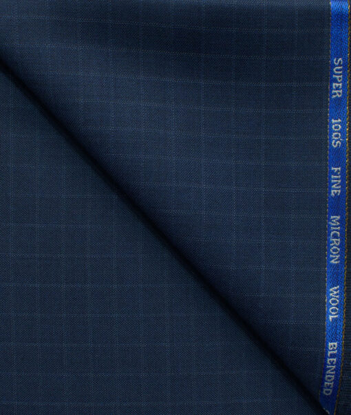 J.Hampstead Men's 45% Wool Checks Super 100's1.30 Meter Unstitched Trouser Fabric (Dark Royal Blue)