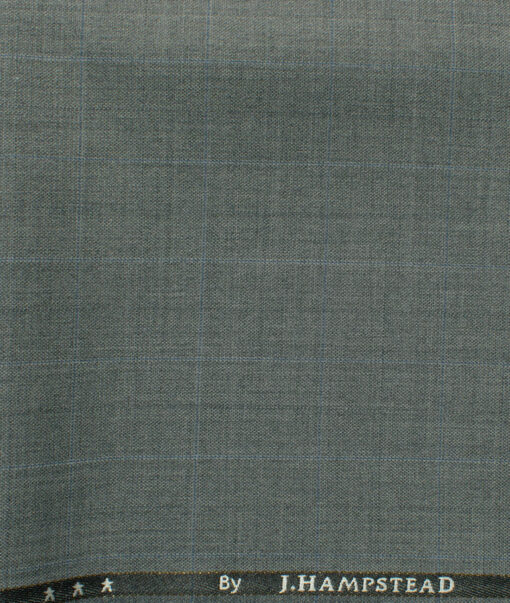 J.Hampstead Men's 45% Wool Checks Super 100's1.30 Meter Unstitched Trouser Fabric (Grey)