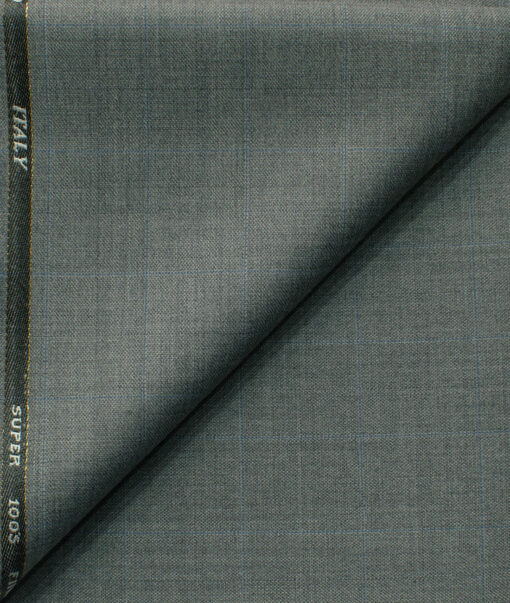 J.Hampstead Men's 45% Wool Checks Super 100's1.30 Meter Unstitched Trouser Fabric (Grey)