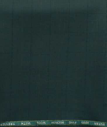 J.Hampstead Men's 45% Wool Checks Super 120's1.30 Meter Unstitched Trouser Fabric (Dark Green)