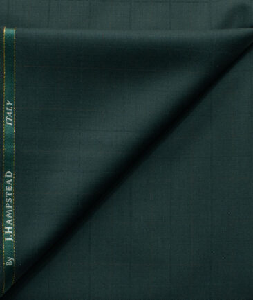 J.Hampstead Men's 45% Wool Checks Super 120's1.30 Meter Unstitched Trouser Fabric (Dark Green)