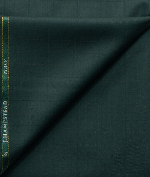 J.Hampstead Men's 45% Wool Checks Super 120's1.30 Meter Unstitched Trouser Fabric (Dark Green)