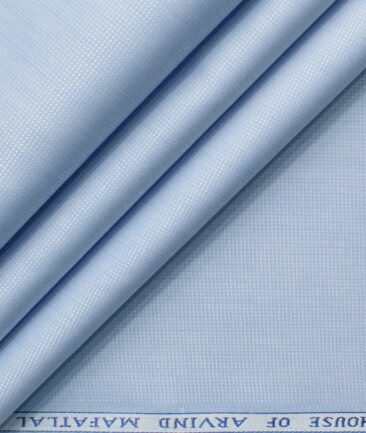 Mafatlal Men's Cotton Blend Wrinkle Free Structured 2.25 Meter Unstitched Shirting Fabric (Light Blue)