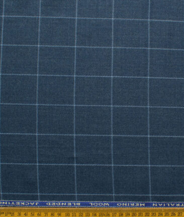 OCM Men's 55% Merino Wool Checks Medium 2 Meter Unstitched Tweed Jacketing & Blazer Fabric (Blue)