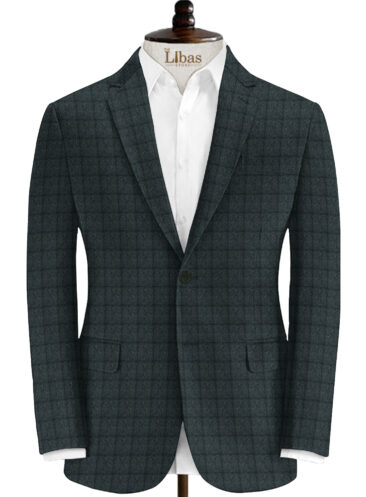 OCM Men's 70% Merino Wool Checks Fine 2 Meter Unstitched Tweed Jacketing & Blazer Fabric (Dark Grey)