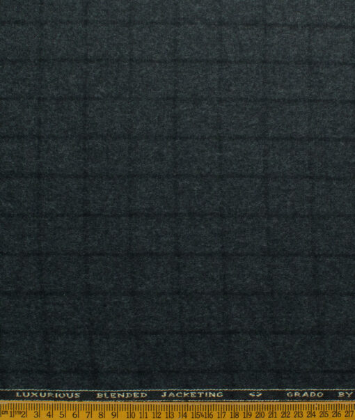 OCM Men's 70% Merino Wool Checks Fine 2 Meter Unstitched Tweed Jacketing & Blazer Fabric (Dark Grey)