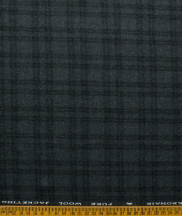 OCM Men's 100% Merino Wool Checks Fine 2 Meter Unstitched Tweed Jacketing & Blazer Fabric (Dark Grey)