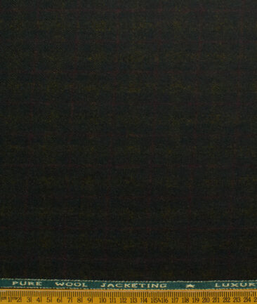 OCM Men's 100% Merino Wool Checks Fine 2 Meter Unstitched Tweed Jacketing & Blazer Fabric (Dark Greenish Brown)