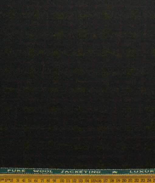 OCM Men's 100% Merino Wool Checks Fine 2 Meter Unstitched Tweed Jacketing & Blazer Fabric (Dark Greenish Brown)