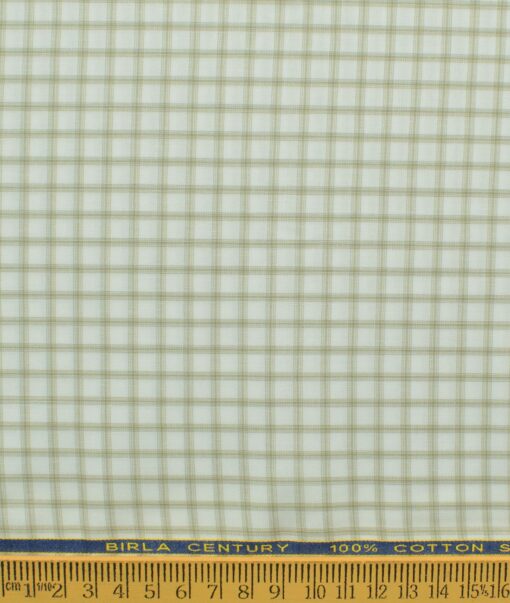 Birla Century Men's 100% Cotton Checks 2.25 Meter Unstitched Shirting Fabric (White & Brown)