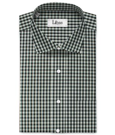 Burgoyne Men's Giza Cotton Checks 2.25 Meter Unstitched Shirting Fabric (White & Black)
