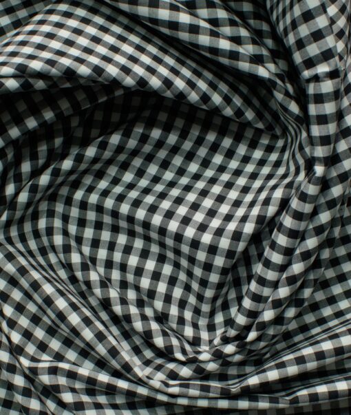 Burgoyne Men's Giza Cotton Checks 2.25 Meter Unstitched Shirting Fabric (White & Black)
