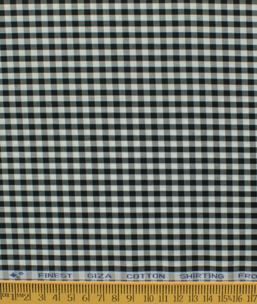 Burgoyne Men's Giza Cotton Checks 2.25 Meter Unstitched Shirting Fabric (White & Black)