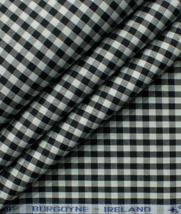 Burgoyne Men's Giza Cotton Checks 2.25 Meter Unstitched Shirting Fabric (White & Black)