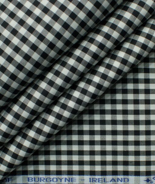 Burgoyne Men's Giza Cotton Checks 2.25 Meter Unstitched Shirting Fabric (White & Black)