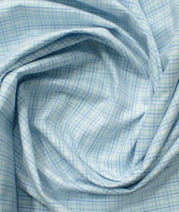 Cadini Men's Giza Blended Cotton Checks 2.25 Meter Unstitched Shirting Fabric (White & Green)