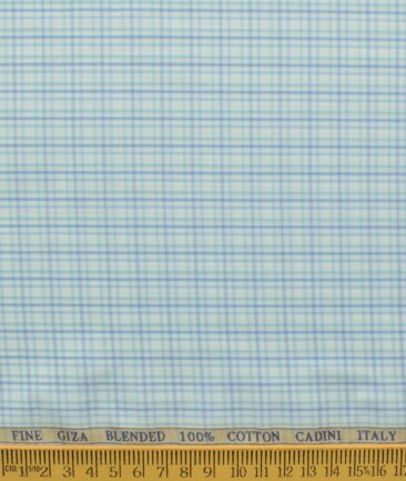 Cadini Men's Giza Blended Cotton Checks 2.25 Meter Unstitched Shirting Fabric (White & Green)