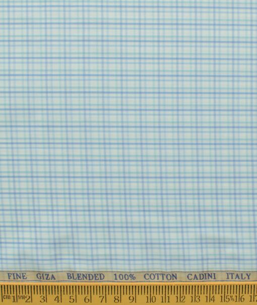 Cadini Men's Giza Blended Cotton Checks 2.25 Meter Unstitched Shirting Fabric (White & Green)