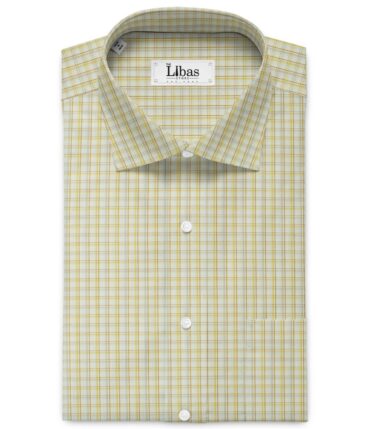 Cadini Men's Giza Blended Cotton Checks 2.25 Meter Unstitched Shirting Fabric (White & Yellow)