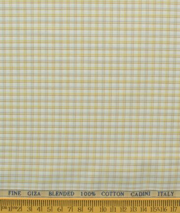 Cadini Men's Giza Blended Cotton Checks 2.25 Meter Unstitched Shirting Fabric (White & Yellow)