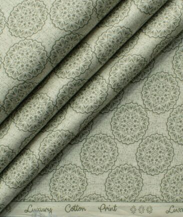 Donzito Men's 100% Cotton Printed 2.25 Meter Unstitched Shirting Fabric (Beige)