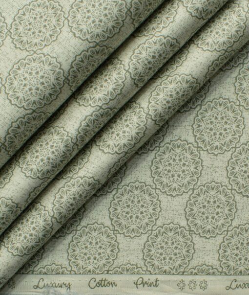 Donzito Men's 100% Cotton Printed 2.25 Meter Unstitched Shirting Fabric (Beige)