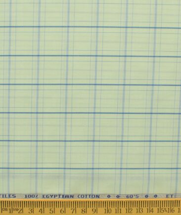 Morarjee Men's Super 60's Egyptian Cotton  Checks 2.25 Meter Unstitched Shirting Fabric (Pistachio & Blue)