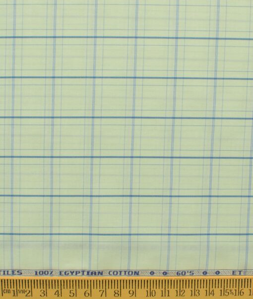 Morarjee Men's Super 60's Egyptian Cotton  Checks 2.25 Meter Unstitched Shirting Fabric (Pistachio & Blue)