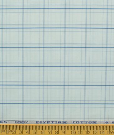 Morarjee Men's Super 60's Egyptian Cotton  Checks 2.25 Meter Unstitched Shirting Fabric (Sky Blue)