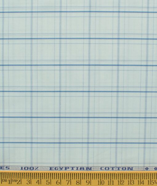 Morarjee Men's Super 60's Egyptian Cotton  Checks 2.25 Meter Unstitched Shirting Fabric (Sky Blue)