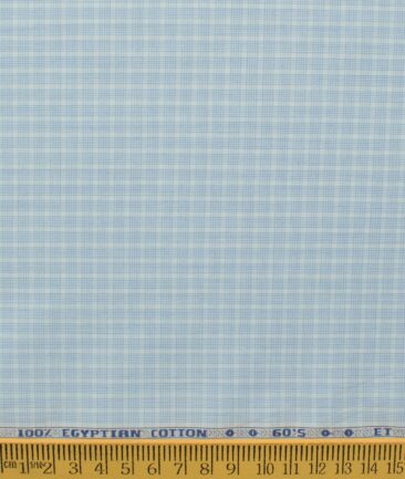 Morarjee Men's Super 60's Egyptian Cotton  Checks 2.25 Meter Unstitched Shirting Fabric (White & Blue)
