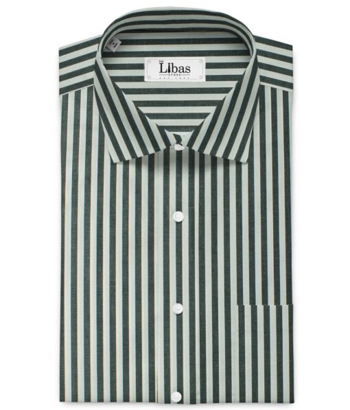 Morarjee Men's Super 60's Egyptian Cotton  Striped 2.25 Meter Unstitched Shirting Fabric (White & Dark Grey)