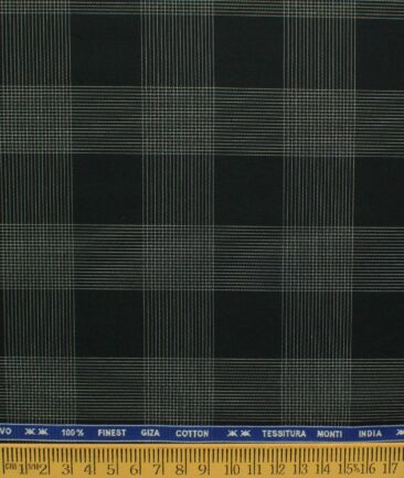 Tessitura Monti Men's Giza Cotton Checks 2.25 Meter Unstitched Shirting Fabric (Black)