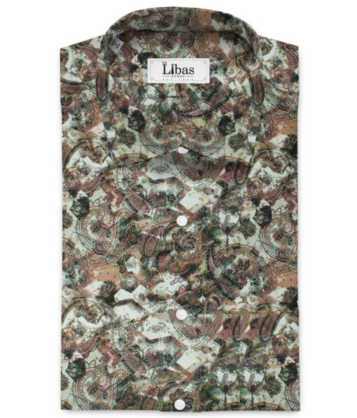Nemesis Men's Giza Cotton Printed 2.25 Meter Unstitched Shirting Fabric (White)