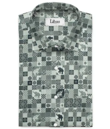 Nemesis Men's Giza Cotton Printed 2.25 Meter Unstitched Shirting Fabric (White & Grey)