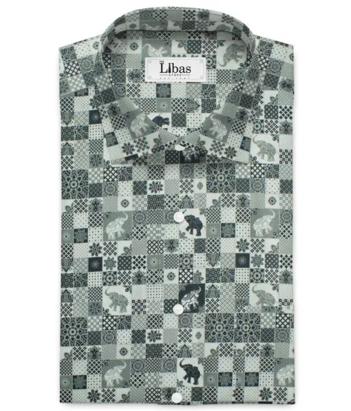 Nemesis Men's Giza Cotton Printed 2.25 Meter Unstitched Shirting Fabric (White & Grey)