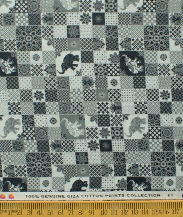 Nemesis Men's Giza Cotton Printed 2.25 Meter Unstitched Shirting Fabric (White & Grey)